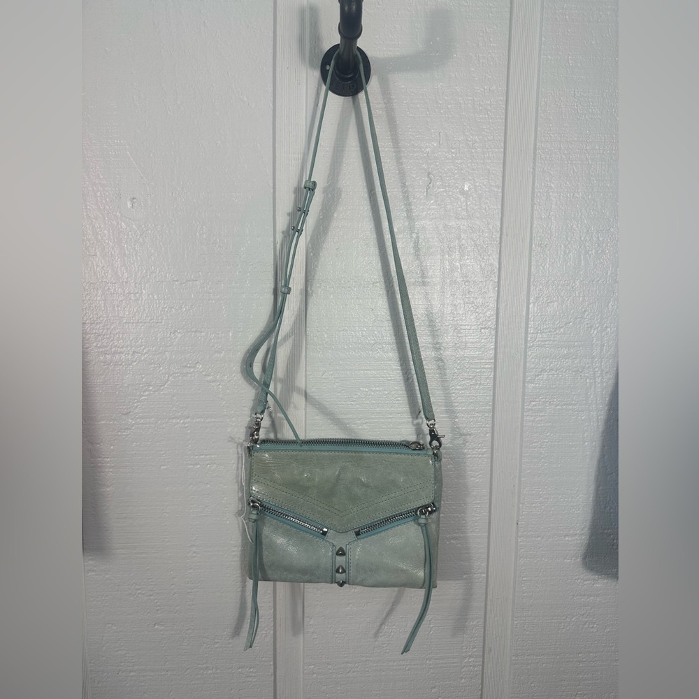 Botkier Trigger Womens Blue Leather Studded Zipper Crossbody Shoulder Bag EUC